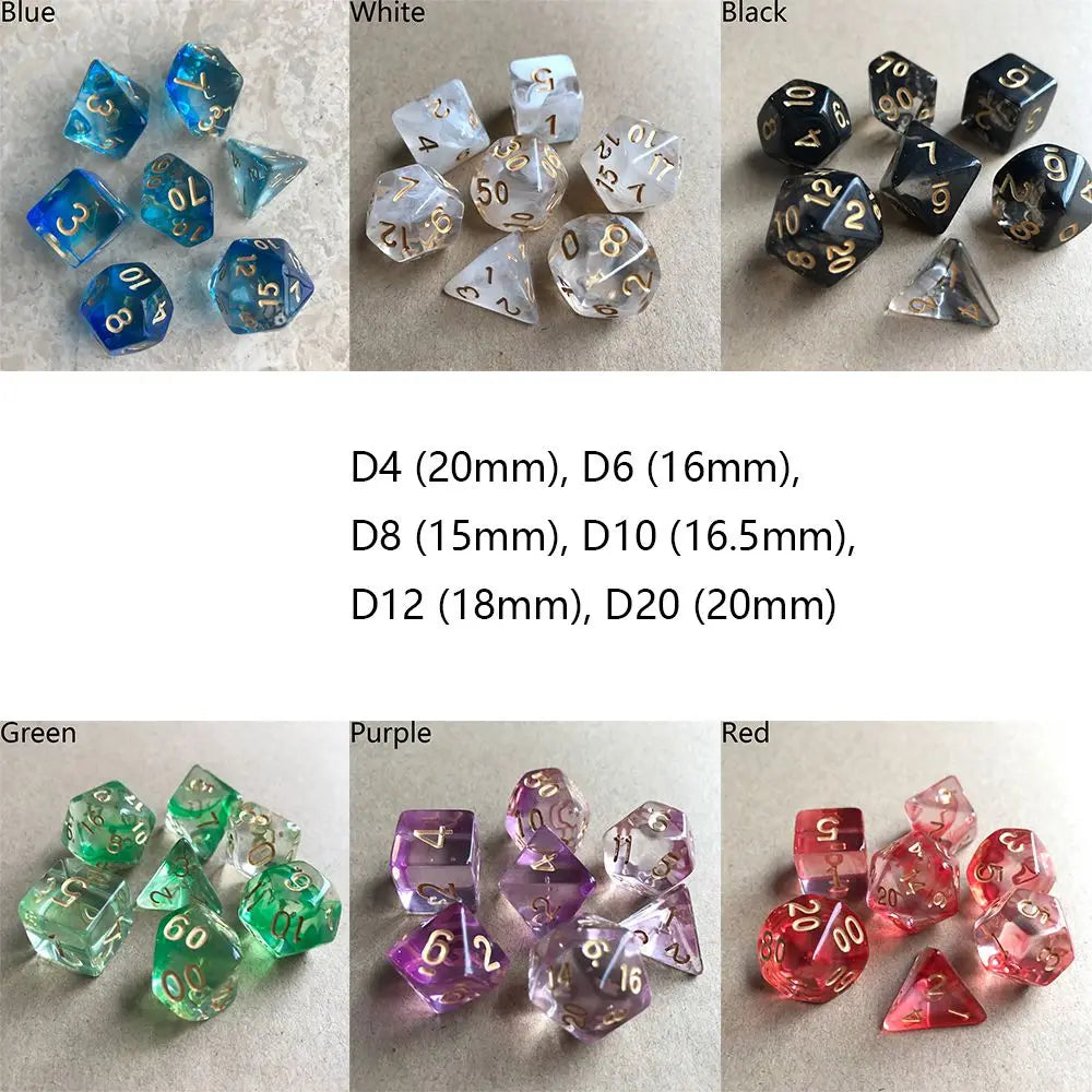 For RPG DND Accessories 7Pcs Multi-Sided Clear Dice Set Game Dice Polyhedral Dice For Board Card Game Tarot Supplies