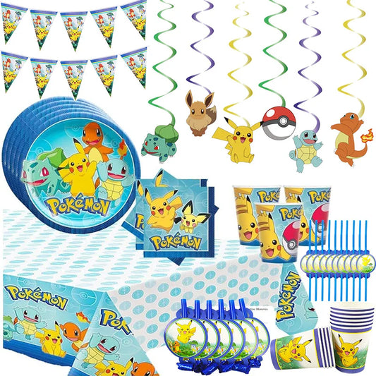 Pokemon Theme Pikachu Party Decoration Birthday Party Supplies Decoration Paper Plates Cups Spoons Forks SuppliesTableware Sets