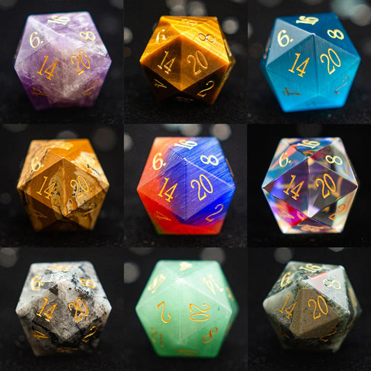 1pc 20 Sided D20 Dice Polyhedral Gemstone Various Shapes Digital D20 DnD Dice for D&D TRPG Tabletop Games Board Games Dice