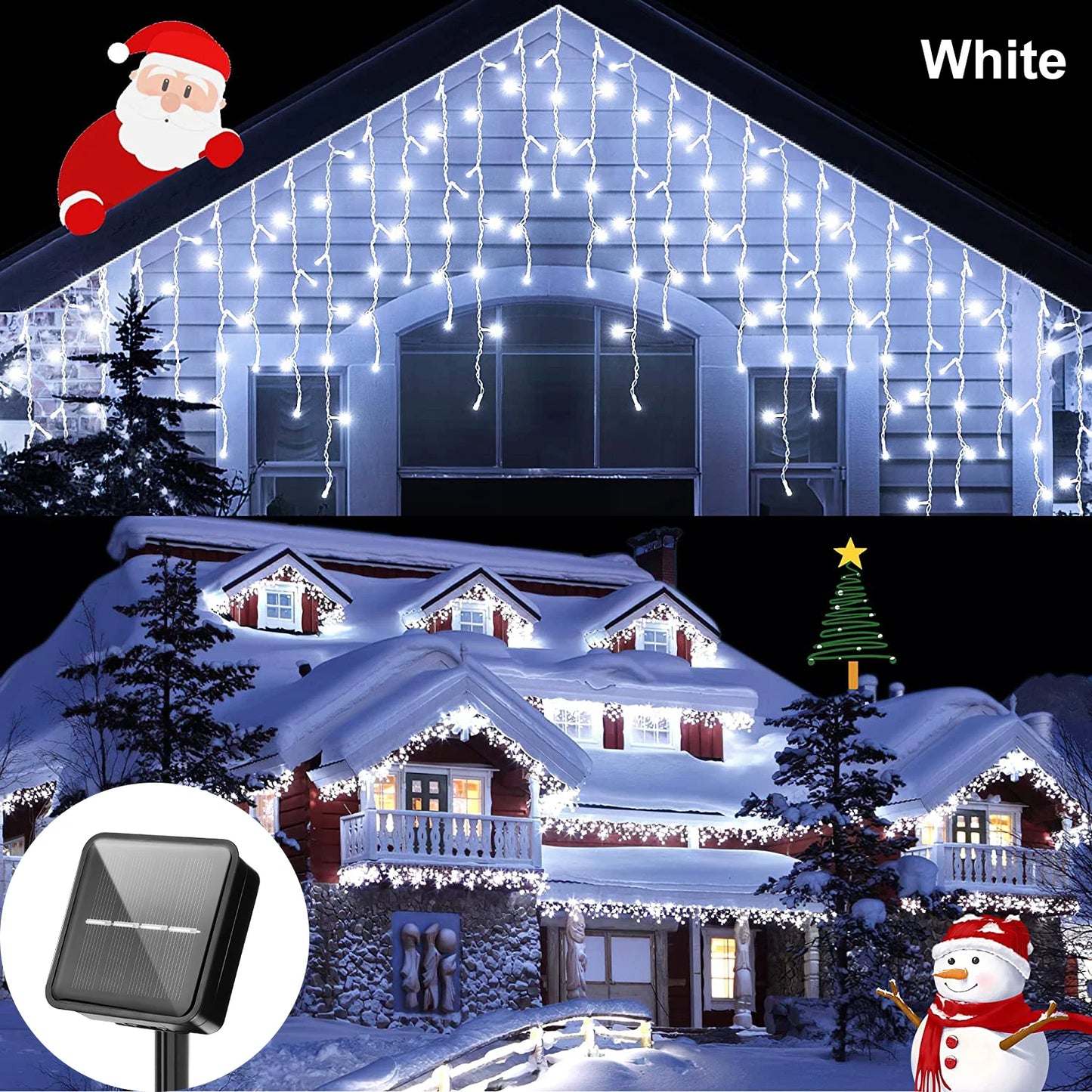 LED Solar lcicle String Lights Outdoor Curtain Fairy Lights 8 Modes Christmas Landscape Lights Party Garden Decoration Light.