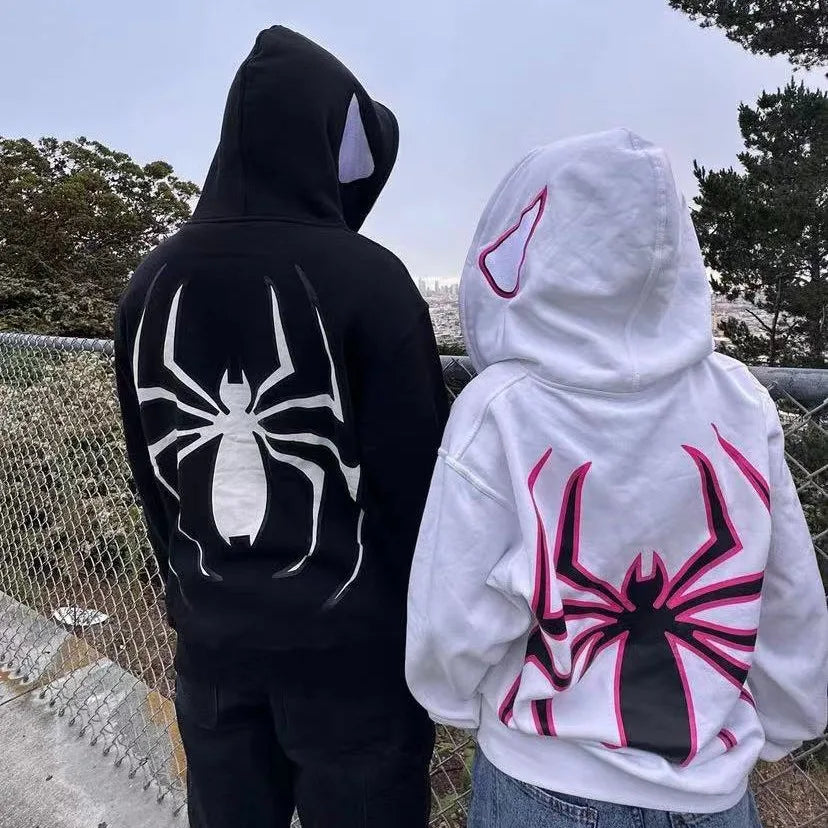 Full Zip Up Spider Hoodie Women Men Streetwear Harajuku Graphic Oversized Jacket Hood Shirt Punk Gothic Y2K Clothes Sweatshirt.