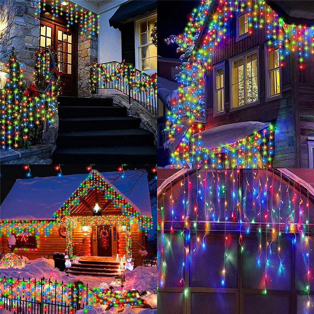 LED Solar lcicle String Lights Outdoor Curtain Fairy Lights 8 Modes Christmas Landscape Lights Party Garden Decoration Light.