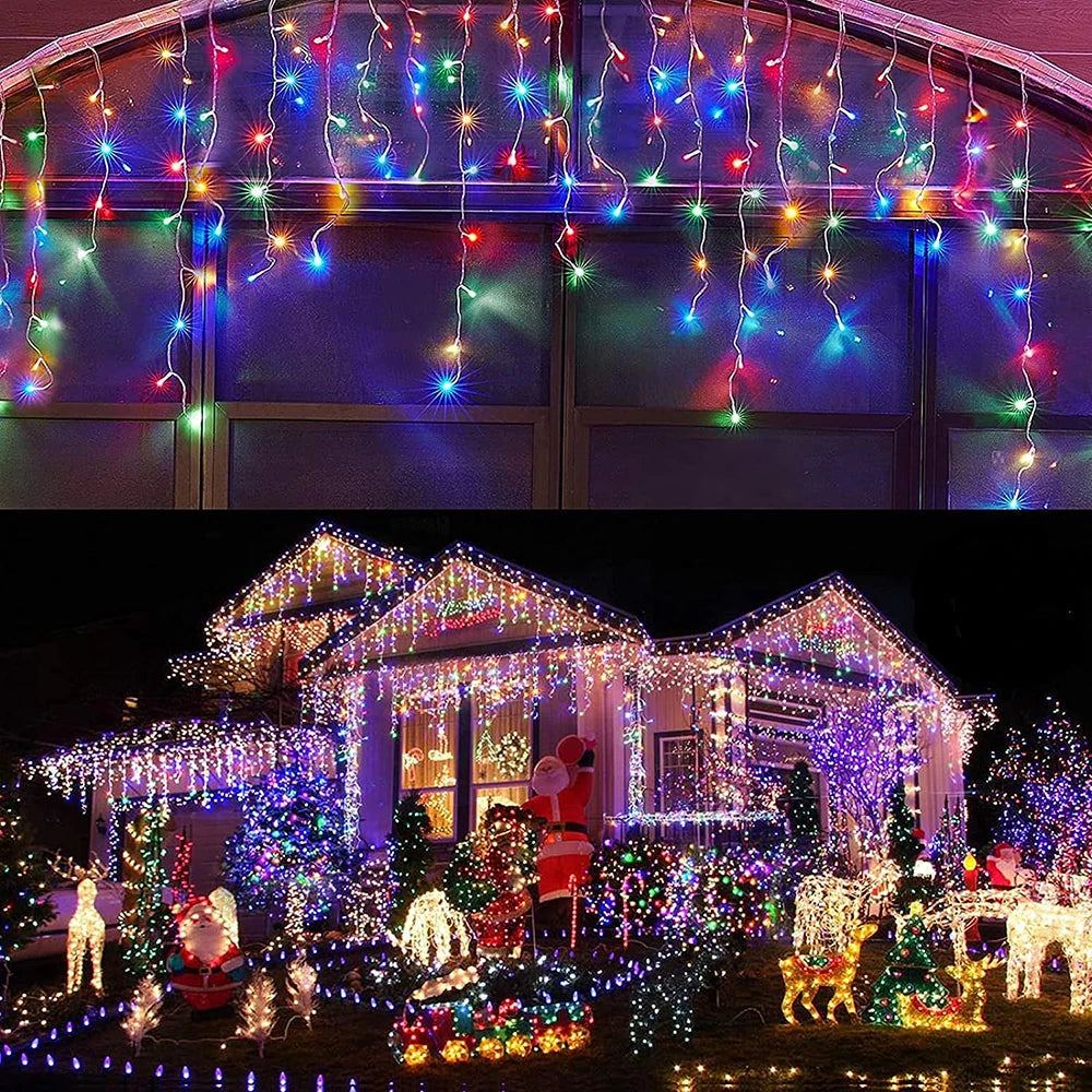 LED Solar lcicle String Lights Outdoor Curtain Fairy Lights 8 Modes Christmas Landscape Lights Party Garden Decoration Light.