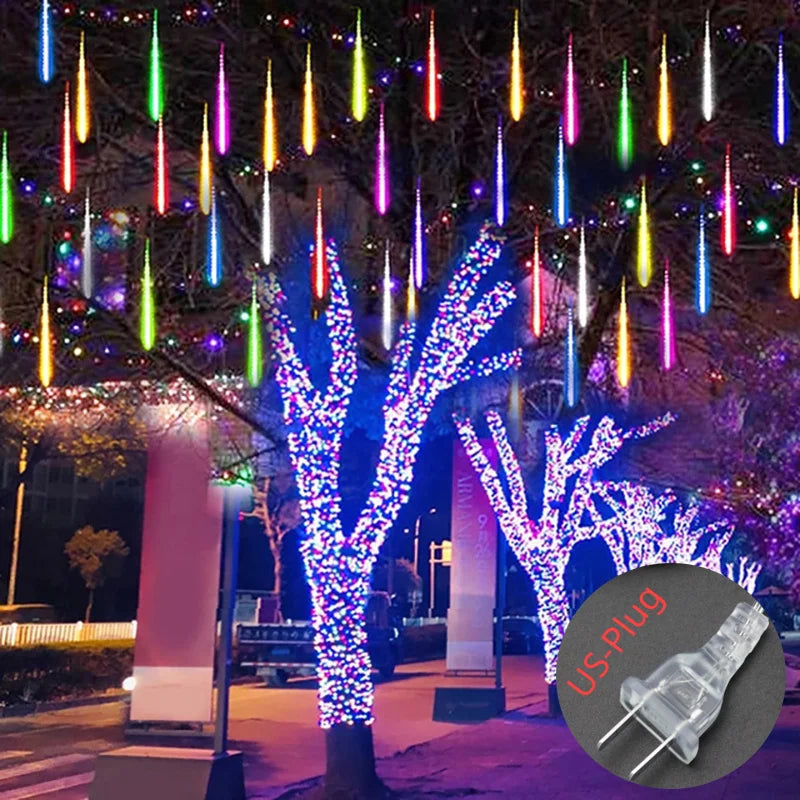 Solar Meteor Shower Rain String Lights Waterproof Garden Light 8 Tubes Christmas Tree Holiday Party Wedding Holiday Decoration