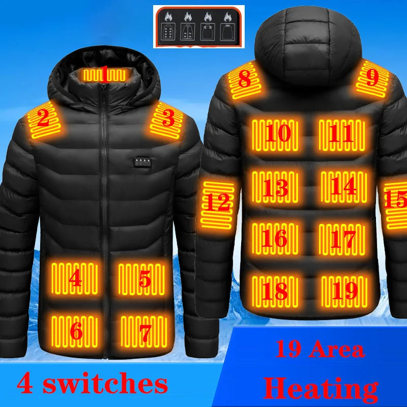 19/11/9 Areas Heated Jacket Men Electric Heating Jackets Heated Down Coat Men Women Clothing Winter Heatable Cotton Jacket Veste