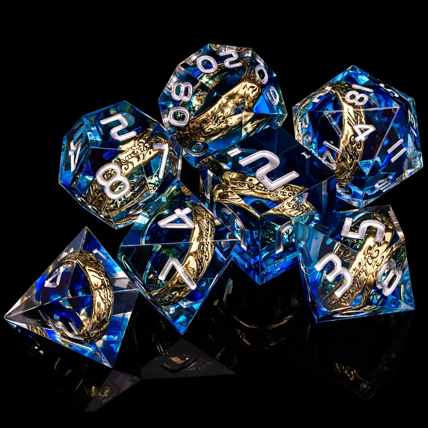 Flower Ring Dice Set & Dnd Liquid Flow Eye D and D Sharp Edge Dice For RPG D20 Dungeon and Dragon Pathfinder Role Playing Games