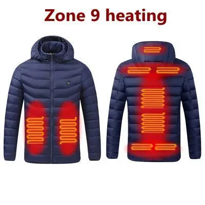 19/11/9 Areas Heated Jacket Men Electric Heating Jackets Heated Down Coat Men Women Clothing Winter Heatable Cotton Jacket Veste