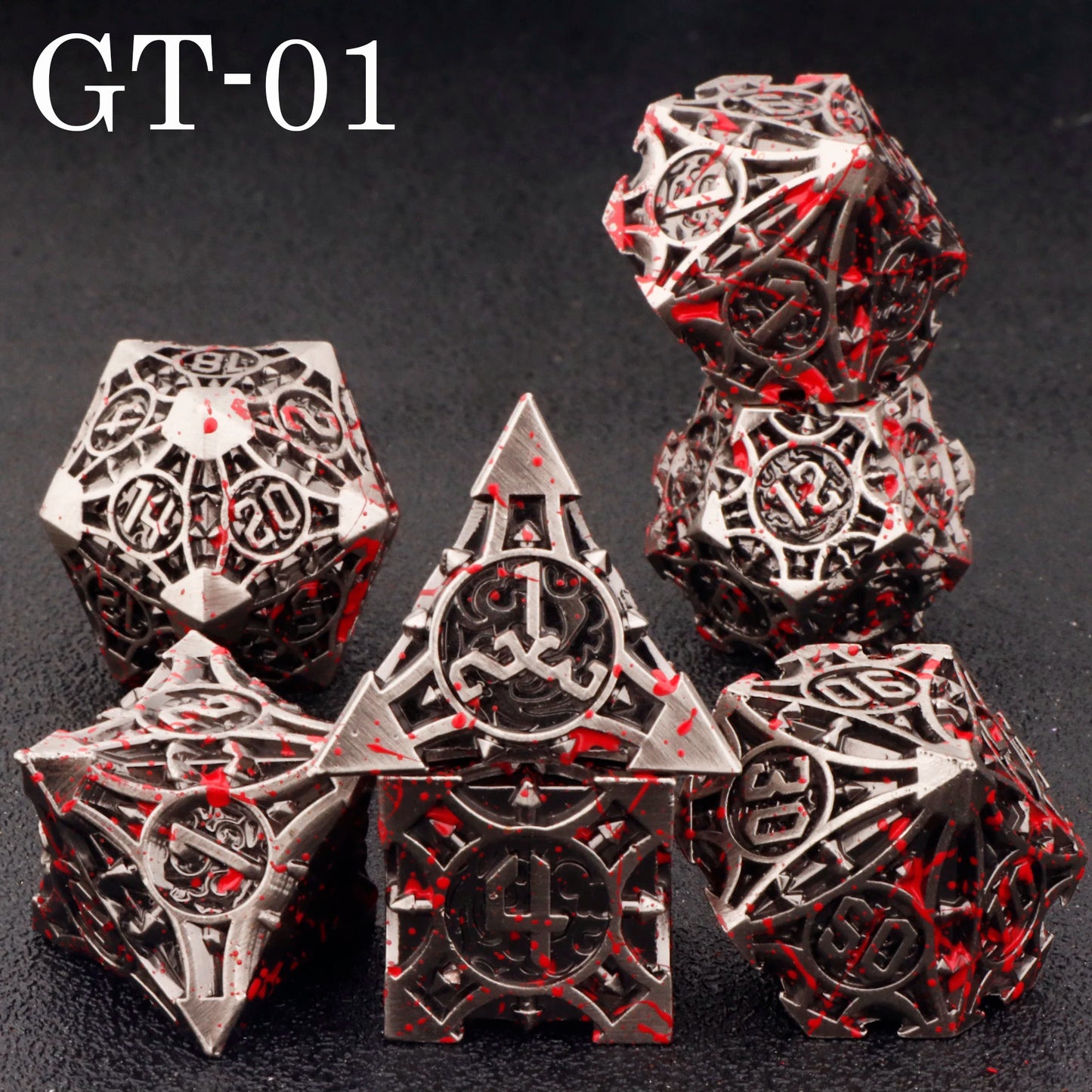 Dnd metal dice set ，red metal dice set for dungeons and dragons ，sharp edge d&d dice set