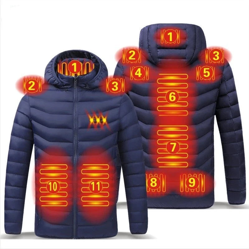 19/11/9 Areas Heated Jacket Men Electric Heating Jackets Heated Down Coat Men Women Clothing Winter Heatable Cotton Jacket Veste