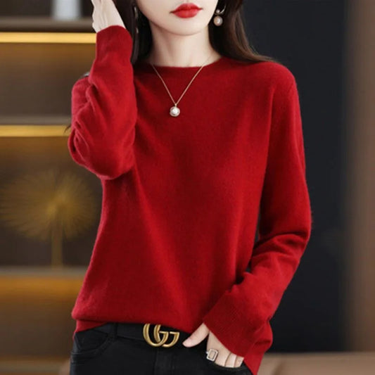 Women Sweater O-neck Autumn Winter Basic Pullover Warm Casual Pulls Jumpers Korean Long-sleeved Solid Knitwear Bottoming Shirt.