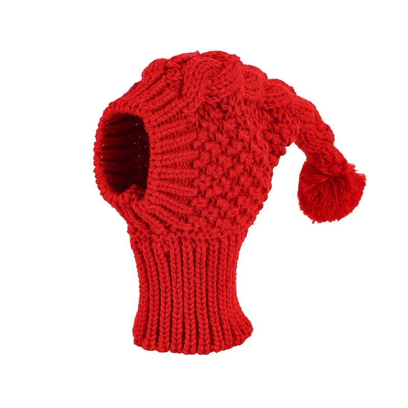 Whippet Winter Woolen Hat Red Pet Hat italian Greyhound Christmas Gift With Fur Ball Dog Hat