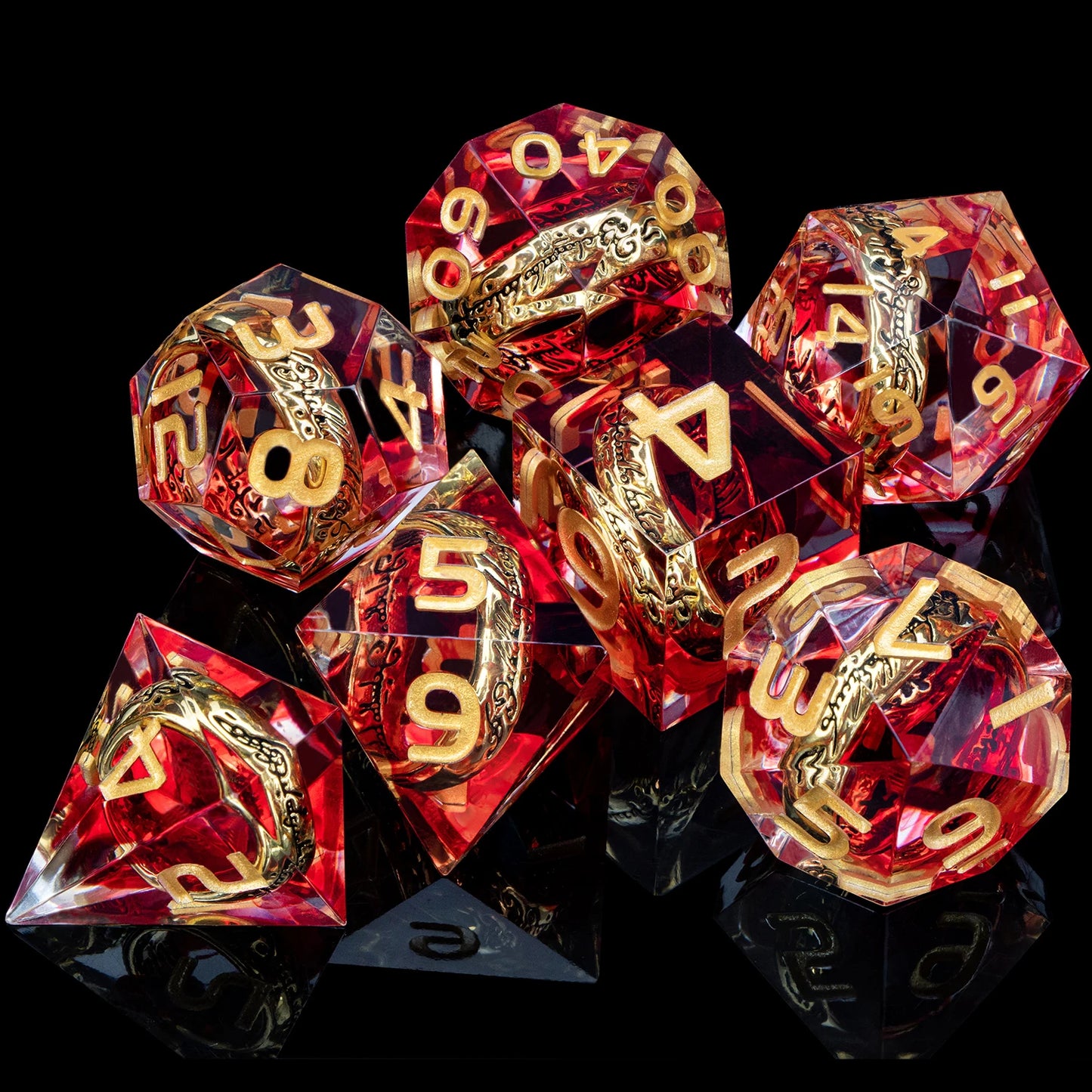 Flower Ring Dice Set & Dnd Liquid Flow Eye D and D Sharp Edge Dice For RPG D20 Dungeon and Dragon Pathfinder Role Playing Games