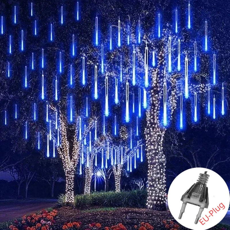 Solar Meteor Shower Rain String Lights Waterproof Garden Light 8 Tubes Christmas Tree Holiday Party Wedding Holiday Decoration