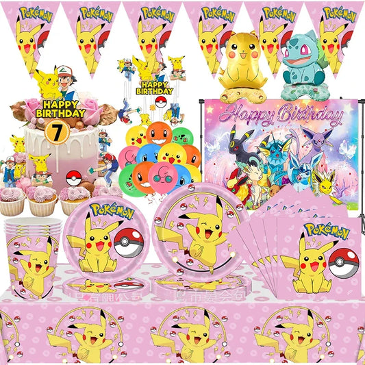 Pokemon Birthday Party Supplies Pikachu Party Decorations Foil Balloons Tableware Paper Plate Napkin Baby Shower Party Supplies