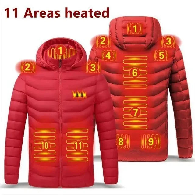 Washable USB charging and heating jacket, cotton hooded jacket, electric heating, thermal jacket, outdoor, camping, hiking zone