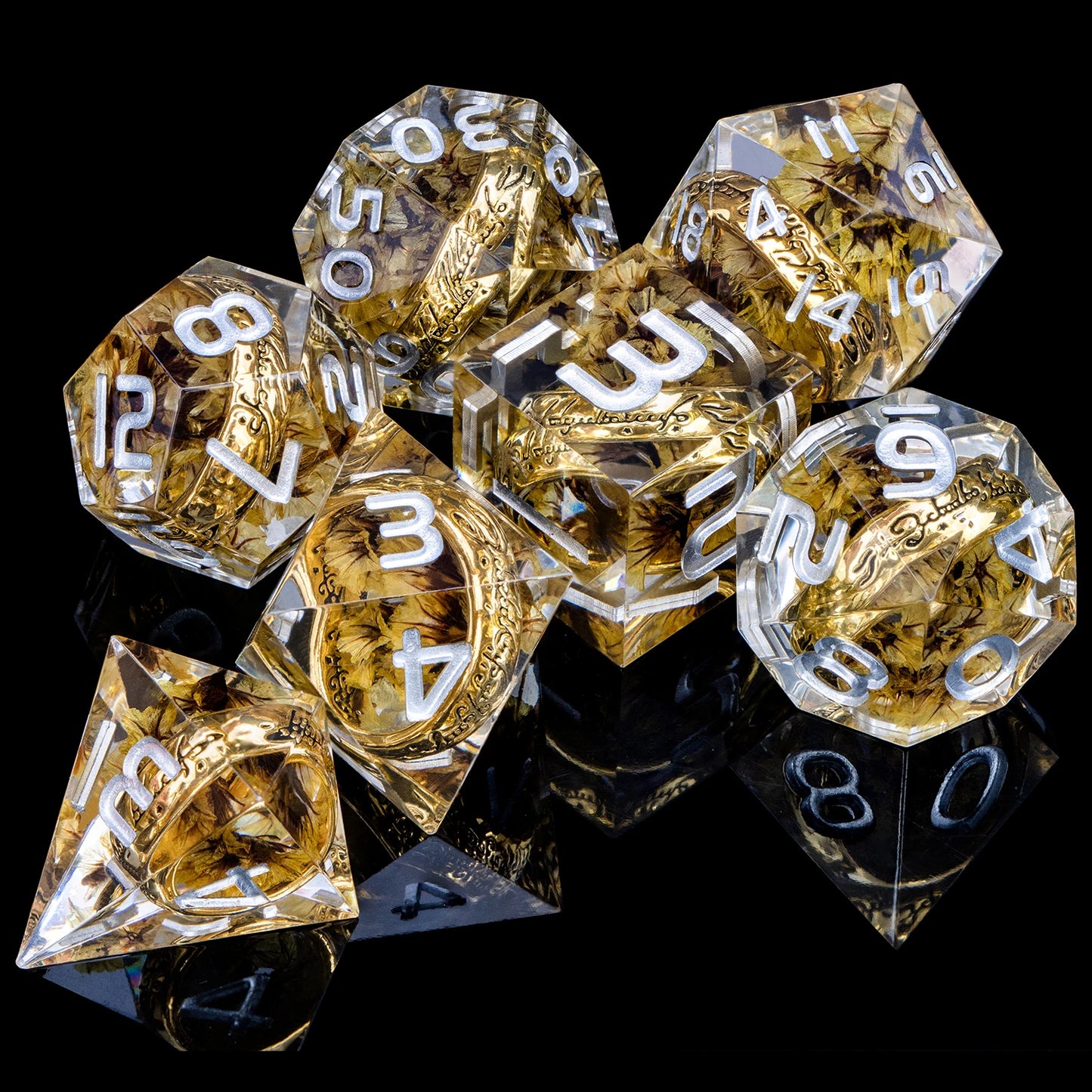 Flower Ring Dice Set & Dnd Liquid Flow Eye D and D Sharp Edge Dice For RPG D20 Dungeon and Dragon Pathfinder Role Playing Games