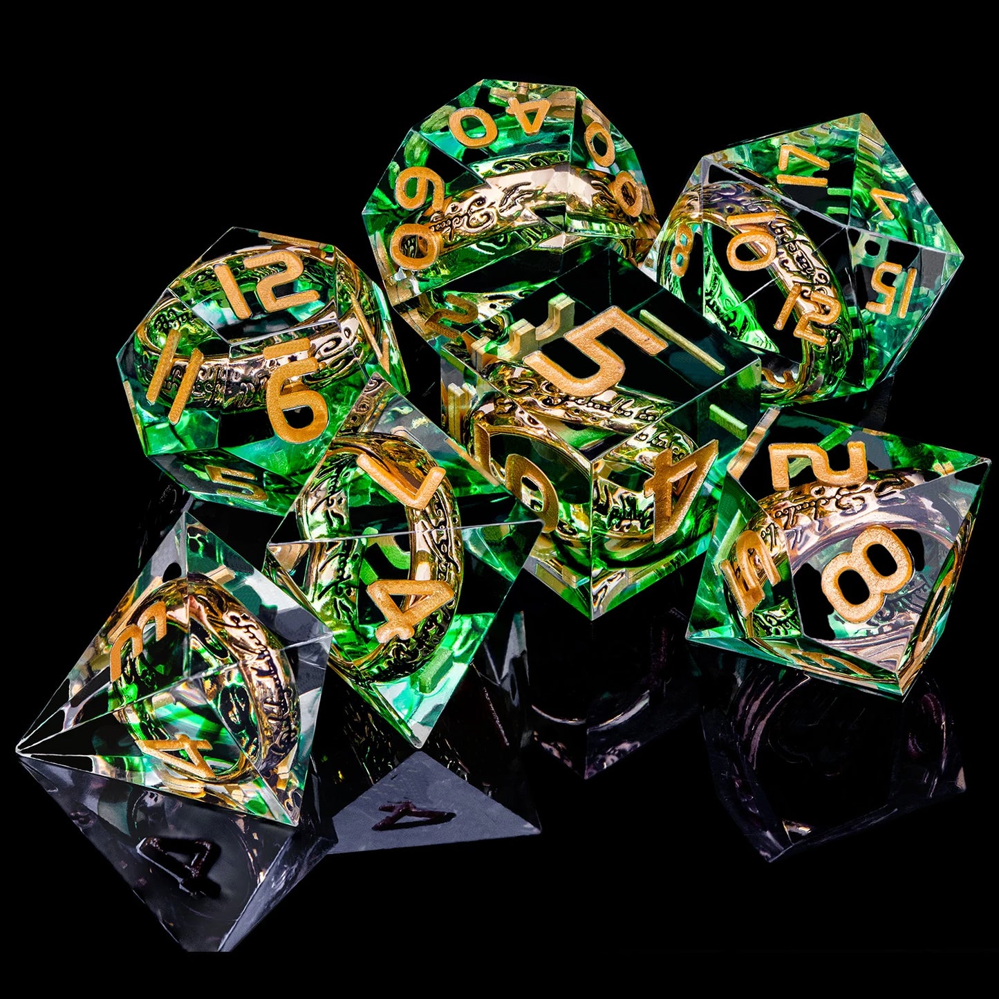 Flower Ring Dice Set & Dnd Liquid Flow Eye D and D Sharp Edge Dice For RPG D20 Dungeon and Dragon Pathfinder Role Playing Games