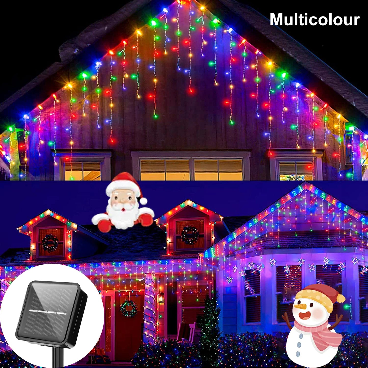 LED Solar lcicle String Lights Outdoor Curtain Fairy Lights 8 Modes Christmas Landscape Lights Party Garden Decoration Light.