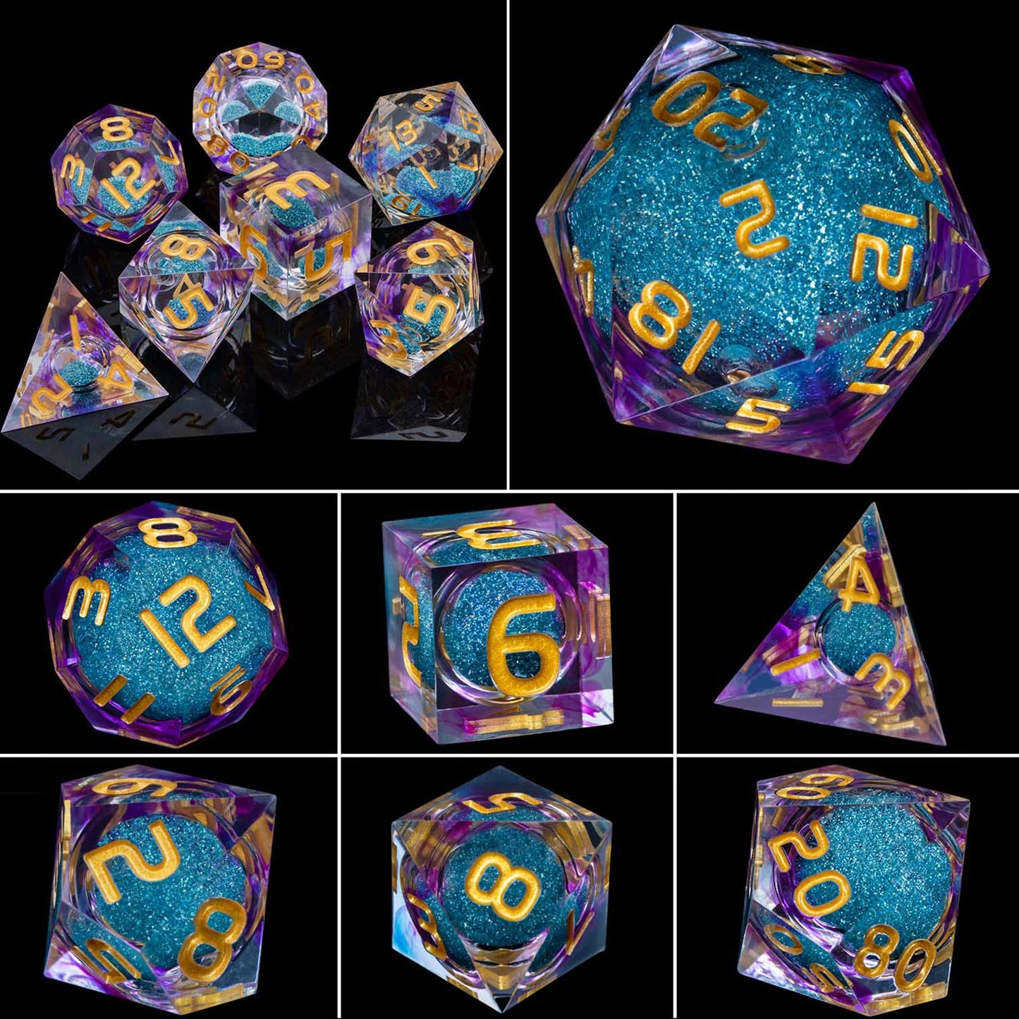 Flower Ring Dice Set & Dnd Liquid Flow Eye D and D Sharp Edge Dice For RPG D20 Dungeon and Dragon Pathfinder Role Playing Games