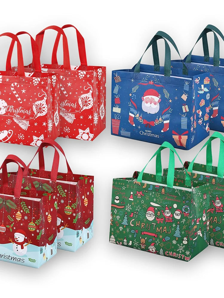 New Christmas Gift Bags Non-Woven Fabric Tote Bags Candy Gift Packaging Bag Santa Claus Kids Holiday Happy New Year Party Favors