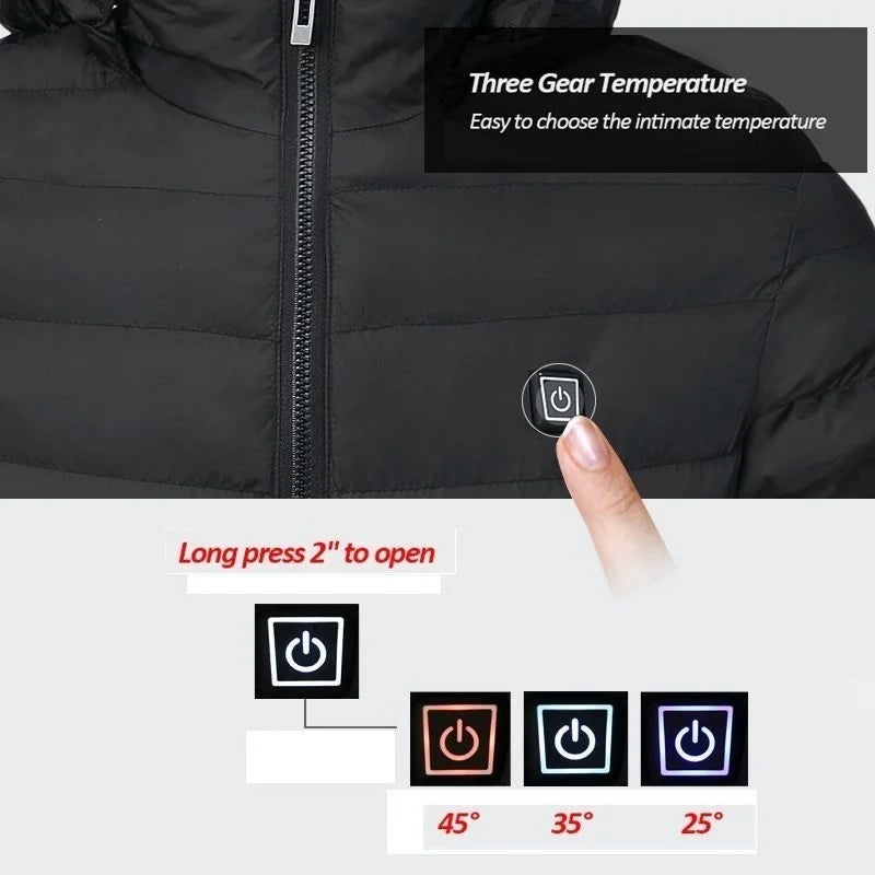 19/11/9 Areas Heated Jacket Men Electric Heating Jackets Heated Down Coat Men Women Clothing Winter Heatable Cotton Jacket Veste