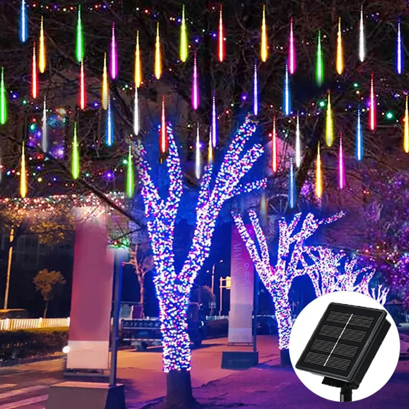 Solar Meteor Shower Rain String Lights Waterproof Garden Light 8 Tubes Christmas Tree Holiday Party Wedding Holiday Decoration