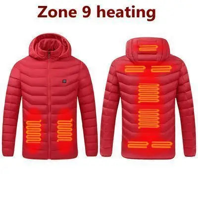 Washable USB charging and heating jacket, cotton hooded jacket, electric heating, thermal jacket, outdoor, camping, hiking zone