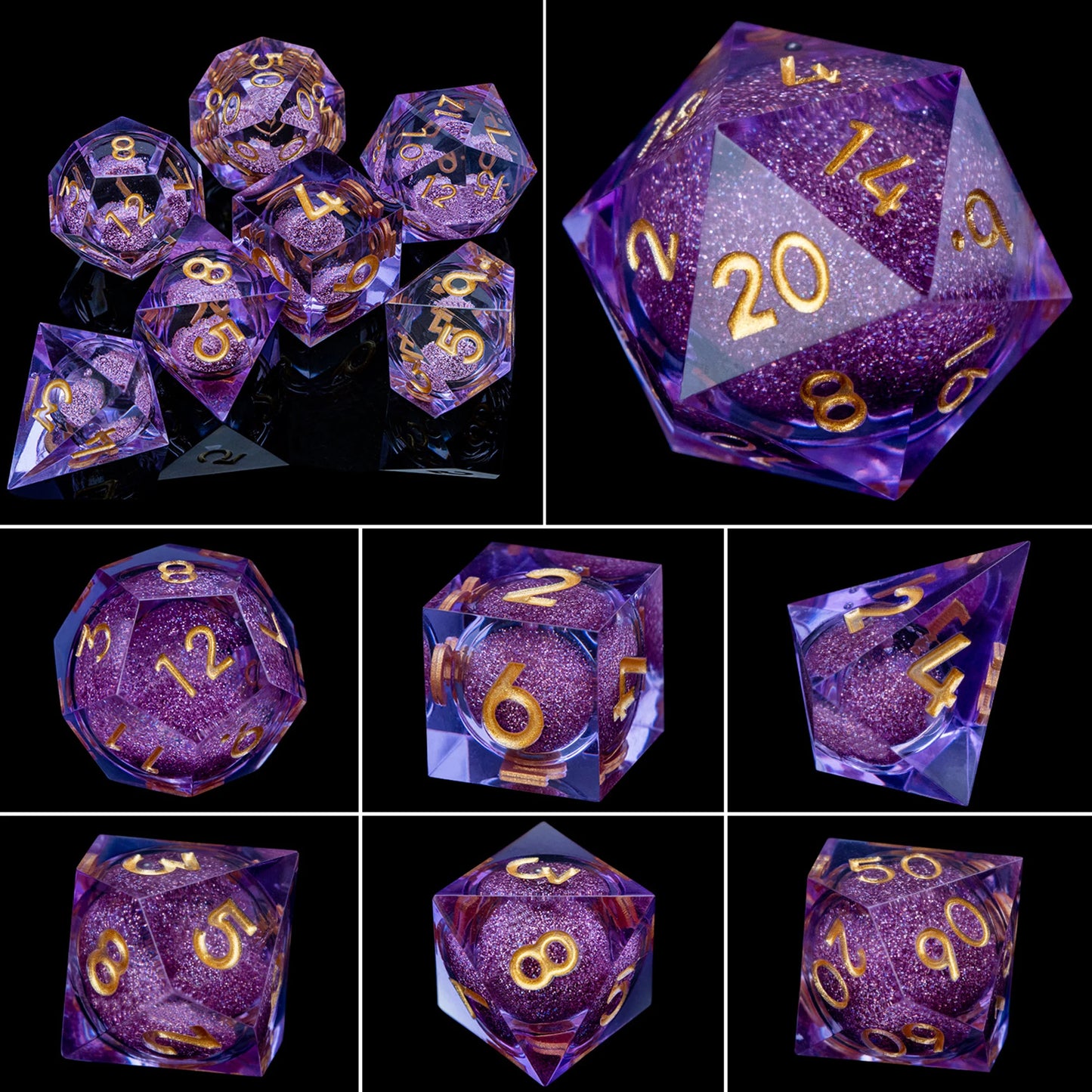 Flower Ring Dice Set & Dnd Liquid Flow Eye D and D Sharp Edge Dice For RPG D20 Dungeon and Dragon Pathfinder Role Playing Games